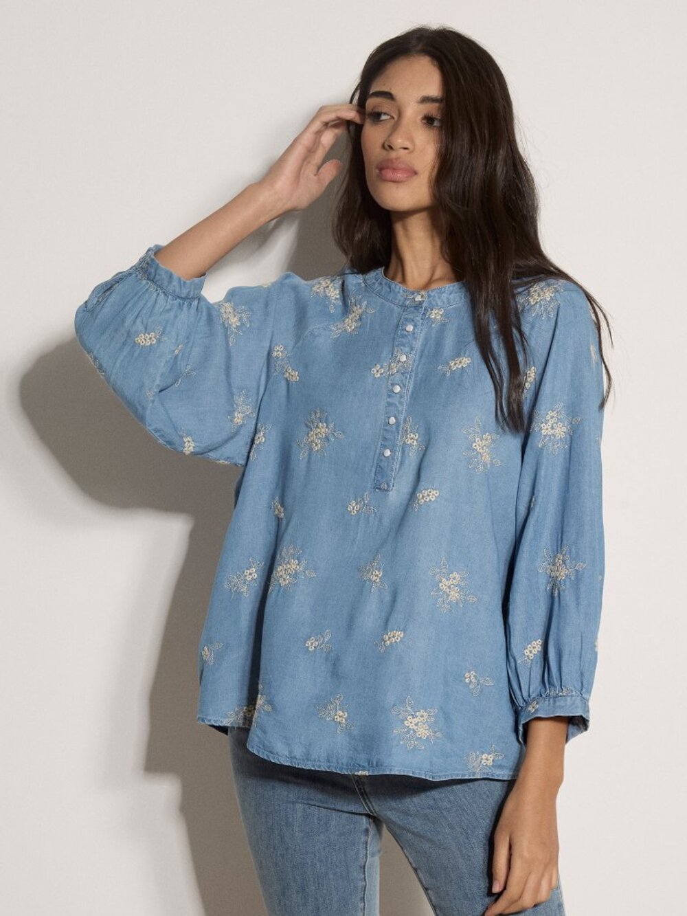 Chambray Embroidered Top